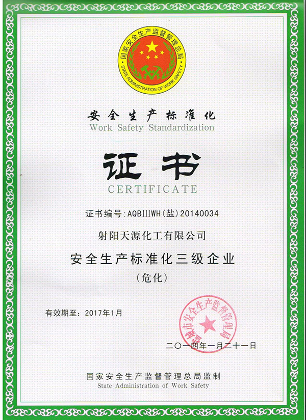 Safety Production Standardization Certificate
