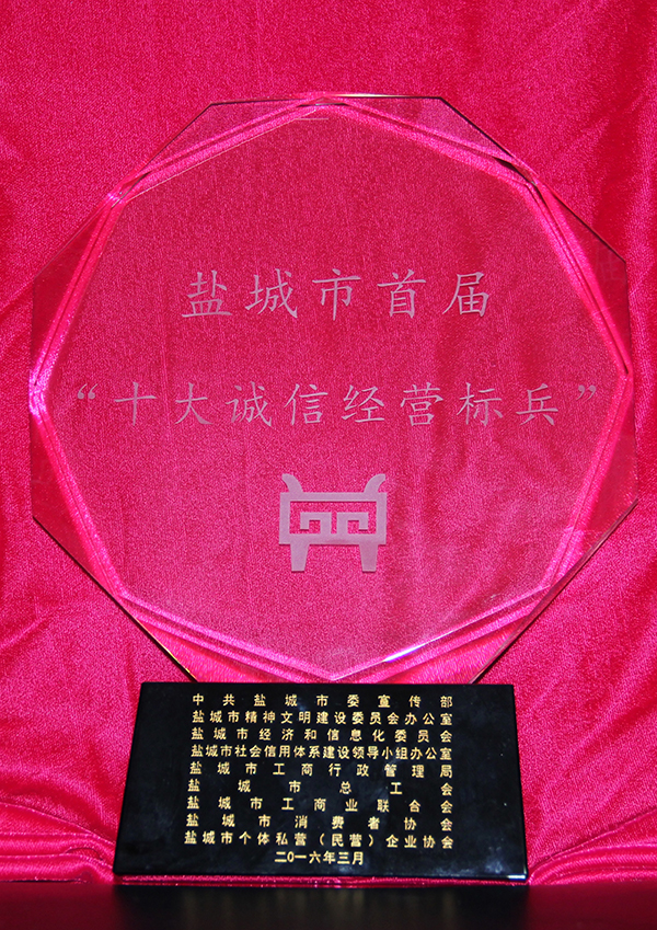 The First Top Ten Integrity Model Trophy in Yancheng City